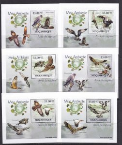 Mozambique 2010 Birds Eagles  6 S/Sheets Deluxe Edition MNH