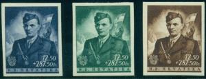 CROATIA #B63P 1944 Francetic Semi-postal IMPERF COLOR PROOFS in 3 colors