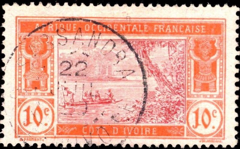 CÔTE-D'IVOIRE - 1920 - CAD SASSANDRA / COTE-D'IVOIRE DOUBLE CERCLE SUR N°45