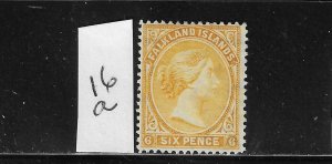 FALKLAND IS. SCOTT #16A 1891-1902 VICTORIA- 6P (ORANGE) WMK 2- MINT HINGED