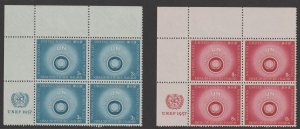 United Nations Scott# 53-54 1957 MNH Corner Blocks of 4