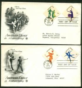 1749-1752 AMERICAN DANCE SET of  2 POSTAL COMMEMORATIVE SOCIETY  FDC's