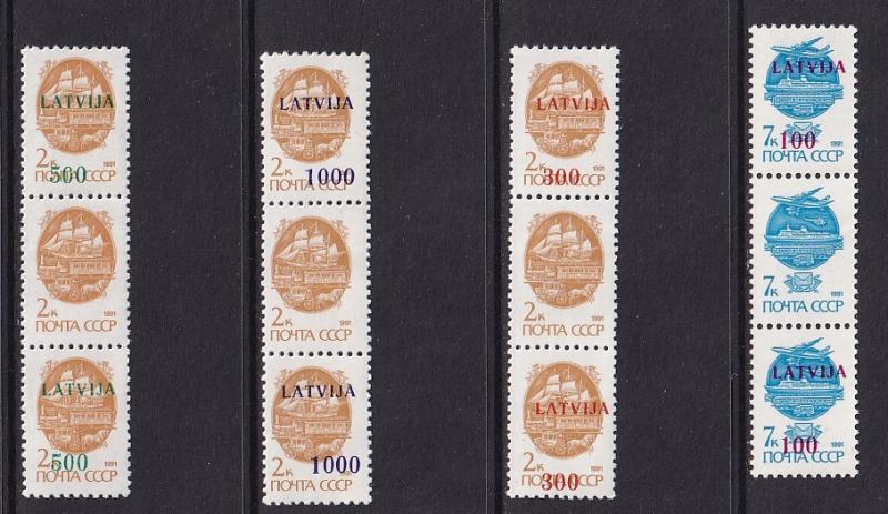 Latvia   #308a-311a    MNH  1991  Russia vertical strips with / without Ovptd.