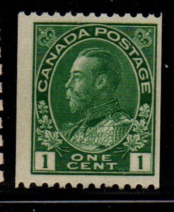 Canada Sc 131 1815 1 c dark green G V Admiral coil stamp mint NH