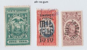 Ecuador revenue fiscal stamp 11-15-22 - no gum- center=perfin