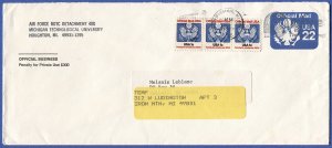 US 1985  Sc UO74  22c Eagle Official Mail Stationery, uprated 1c x 3, Air Force