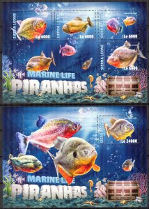 Sierra Leone 2016 Marine Life Fishes (2) Piranhas Sheet + S/S MNH