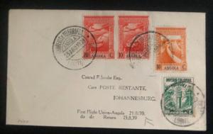 1939 Angola First Flight Airmail Cover FFC To Johannesburg South Africa