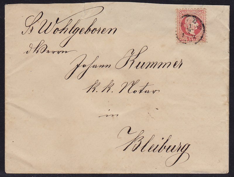 Austria - 1867 - Scott #29a - used on 1875 cover - Wien to Bleiburg