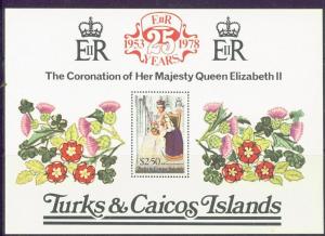 TURKS & CAICOS 346 MNH 1978 Coronation Anniversary Sheet
