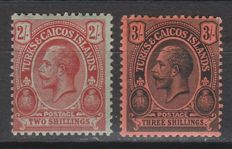 TURKS & CAICOS ISLANDS 1913 KGV CACTUS 2/- AND 3/- TOP 2 VALUES