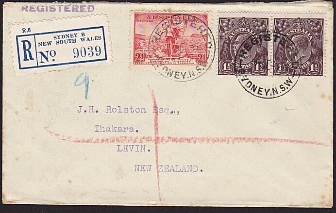 AUSTRALIA 1936 Registered cover Sydney to New Zealand......................68281