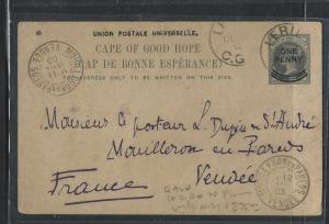 BECHUANALAND  (PP1405B)  1903 CAPE QV PSC FROM LERIBE TO FRANCE WITH MSG