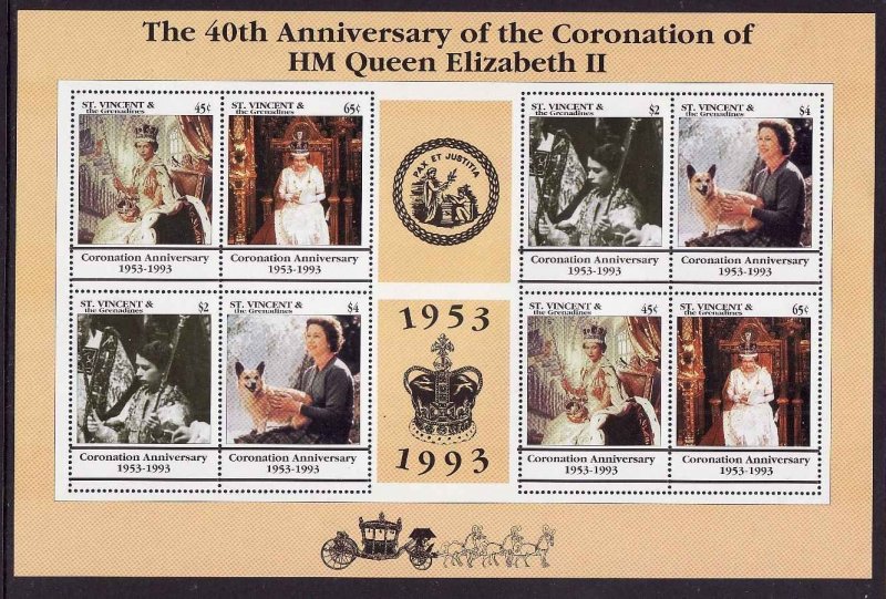 St Vincent-Sc#1854-unused NH sheet-Roayalty-QEII 40th Corona