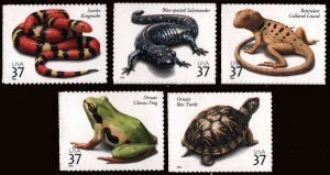 SCOTT  3814-18  REPTILES/AMPHIBIANS  37¢  SET OF 4 SINGLES  MNH  SHERWOOD STAMP