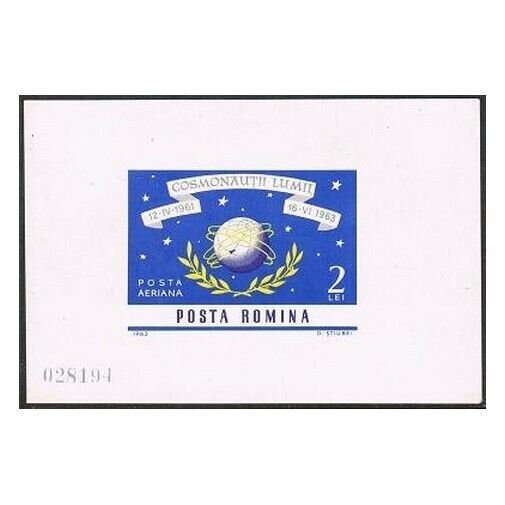 Romania C160a, MNH. Mi 2258 Bl.56. US, Russia in space. Globe, satellites, 1964.