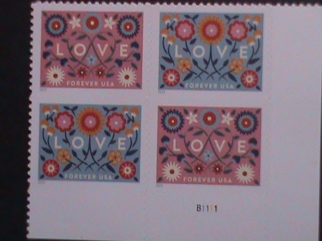 United States- Forever Love Stamps-Lovely Design- MNH Imprint Plate Block  VF