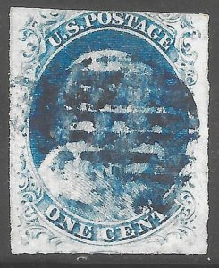 #9 VF USED-Bar Canceled-1¢ Benjamin Franklin Type IV-L@@K! (REM #15-4)