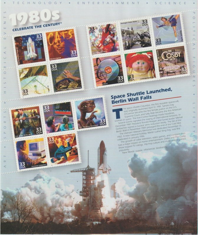 U.S.  Scott# 3182-3191 1998-2000 Celebrate the Century Set of 10 MNH S/S