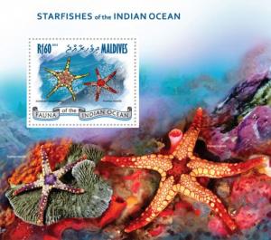 MALDIVES 2013 SHEET STARFISHES MARINE LIFE mld13102b