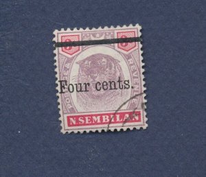 MALAYA NEGRI SEMBILAN - Scott 19 - used - 4 cents on 3 cents  - 1899