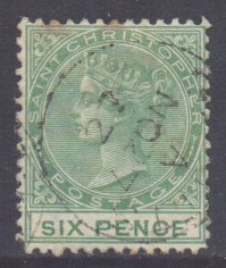 St. Christopher Scott 3 - SG4, 1870 Victoria 6d used