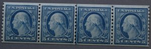 United States #496 5 Cent Washington Strip of Four w/ Coil Line Pair MNH