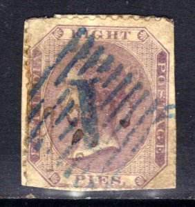 India 1865 QV 8 Pies Purple Used SG 56 ( R1181 )