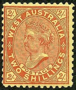 Western Australia SG124c 2/- Brown-red/yellow wmk V over Crown Perf 12.5 M/M