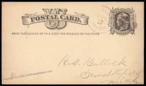 USA 1877 Michigan ROCKFORD Violet Cancel Postal Card Cover 96332