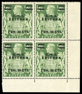 BOFIC-1948 KGVI 2s50c MNH SE corner block showing MISPLACED STOP. SG E10,E10a