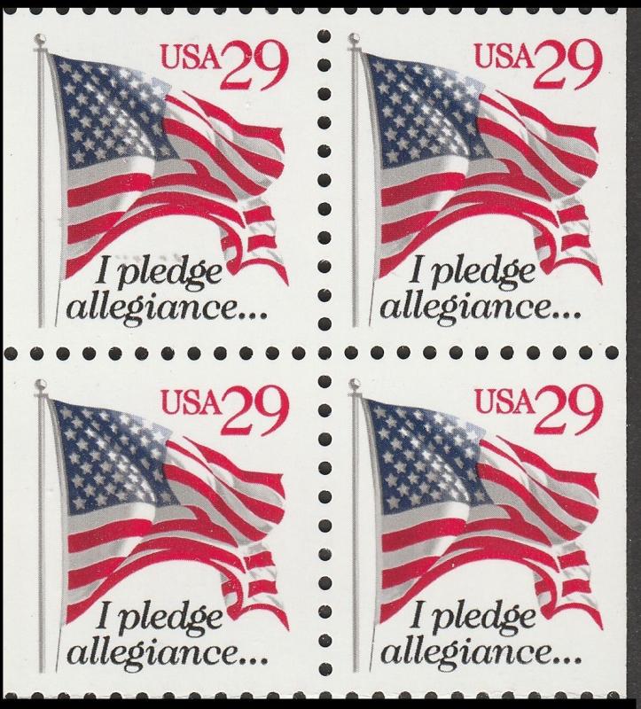 US 2594 Red Pledge of Allegiances 29c block KCS MNH 1993