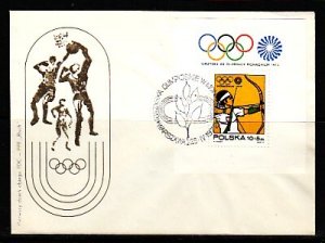 Poland, Scott cat. B125. Munich Olympics. Archer on a First Day Cover. ^