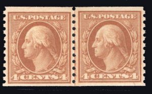 US STAMPS #495 4c COIL LINE PAIR MINT OG H LOT #80195-5