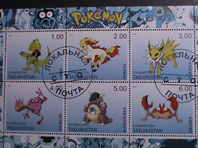 ​TAJIKISTAN -2000 LOVELY FAMOUS POKEMON FANCY POSTAL CANCEL CTO SHEET VF