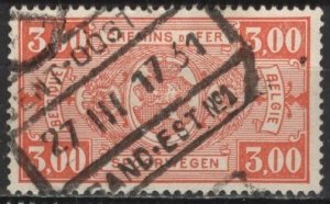 Belgium Q160 (used) 3fr coat of arms, org red (1923)