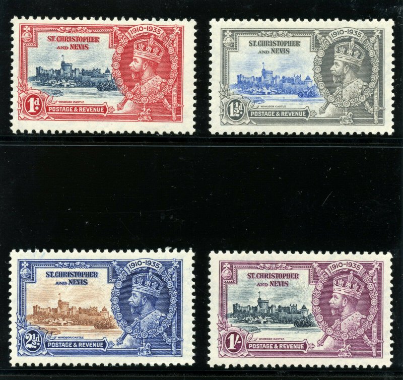 St Kitts-Nevis 1935 KGV Silver Jubilee set complete MLH. SG 61-64. Sc 72-75.