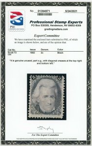 US Stamp #73 Jackson 2c - PSE Cert - MNH - CV $325.00