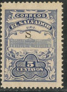 EL SALVADOR 1915 5c National Palace with S Overprint Sc 416var MH