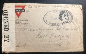 1918 Canadian Army Camp Censored YMCA Cover To East Boxford MA USA