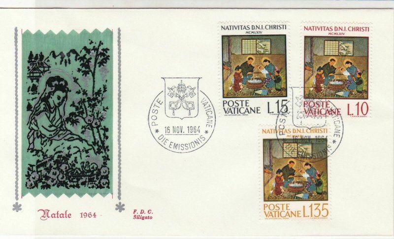 Vatican 1964 Crest Cancels Nativity Scene Picture + Stamps FDC Cover Ref 29490