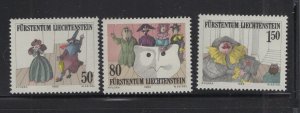 Liechtenstein #823-25 (1985 Kirchplatz Theater set) VFMNH CV $2.70