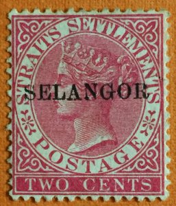 MALAYA 1890 SELANGOR opt Straits Settlements QV 2c T.33 MNG SG#42 M3189