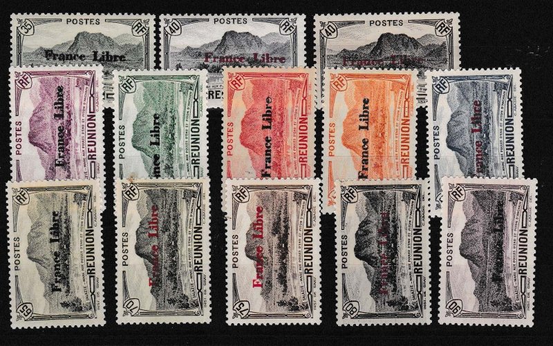 France Reunion 1943   'France Libre' Overprint set (22) VF/VLH (*) ...