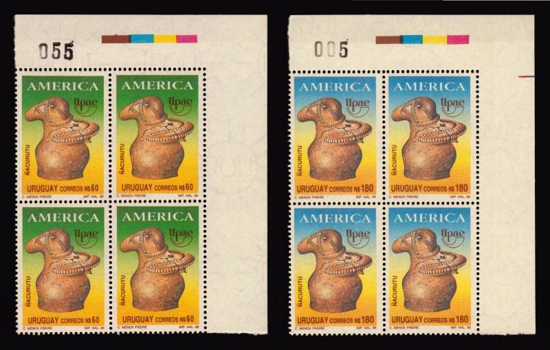 AMERICA UPAEP CERAMIC BIRD OWL ÑACURUTU ARCHAEOLOGY URUGUAY Sc#1293-4 MNH BLOCK 