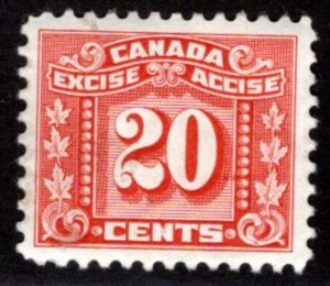 van Dam FX77, 20c red, uncan, 3 Leaf Federal Excise Revenue, Canada