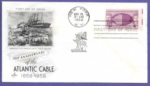 1112 ATLANTIC CABLE 3c, 1958 U/A ARTCRAFT FIRST DAY COVER.