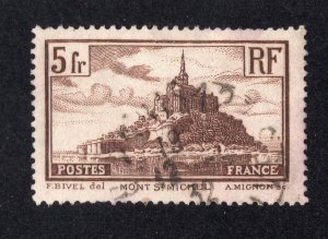 France 1931 5fr brown Mont-Saint-Michel, Scott 250 used, value = 75c