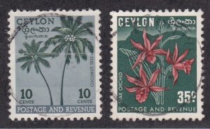 Ceylon # 313-314, Coconut Palm, Star Orchid, Used, 1/2 Cat.