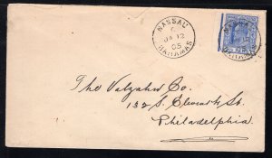 Bahamas 1905 Nassau to PA franked 2 1/2p ultramarine Edward VII, Scott 38 or 46